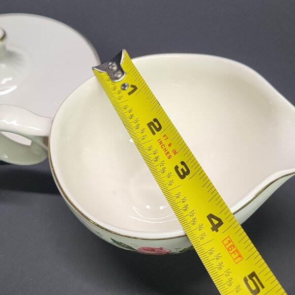 Vintage Garden Rose China Sugar Bowl and Creamer Gold Trimmed SET - Picture 10 of 11